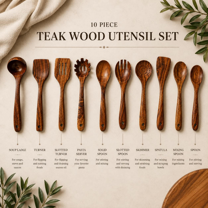 Non-Toxic | Teak Cooking Utensils | 50% OFF!