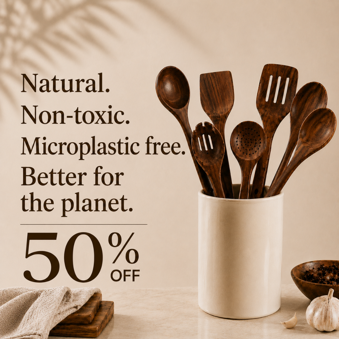 Non-Toxic | Teak Cooking Utensils | 50% OFF!
